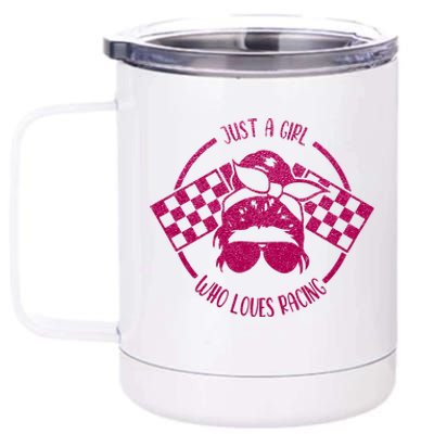 Just A Girl Who Loves Racing Race Day Checkered Flags Gift 12 oz Stainless Steel Tumbler Cup