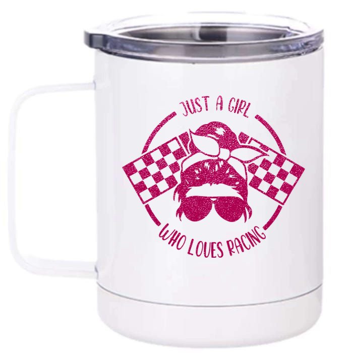 Just A Girl Who Loves Racing Race Day Checkered Flags Gift 12 oz Stainless Steel Tumbler Cup