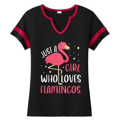 Just A Girl Who Likes Flamingos Ladies Halftime Notch Neck Tee