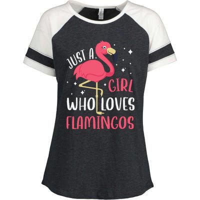 Just A Girl Who Likes Flamingos Enza Ladies Jersey Colorblock Tee