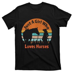 Just A Girl Who Loves Her Horse Retro Sunset Silhouette Gift T-Shirt