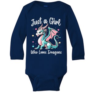 Just A Girl Who Loves Dragons Cute Dragon Pastel Color Baby Long Sleeve Bodysuit