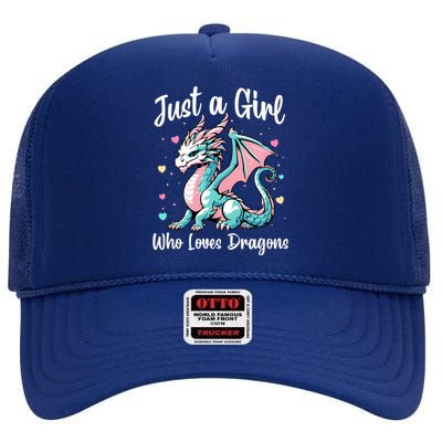 Just A Girl Who Loves Dragons Cute Dragon Pastel Color High Crown Mesh Back Trucker Hat