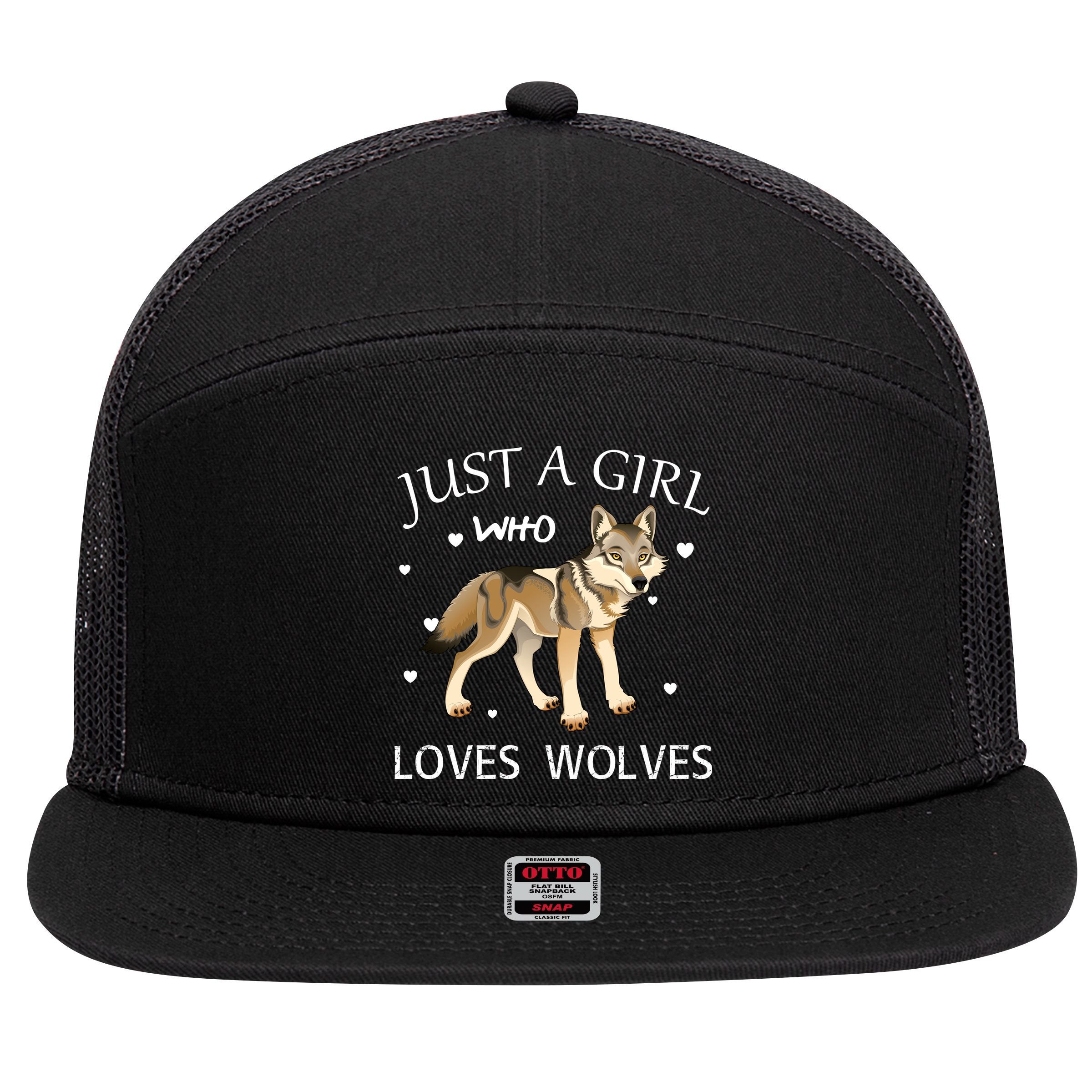 Just A Girl Who Loves Wolves 7 Panel Mesh Trucker Snapback Hat