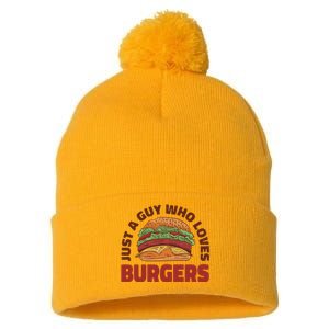 Just A Guy Who Loves Burgers Pom Pom 12in Knit Beanie