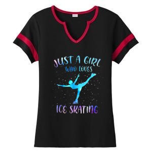 Just A Girl Who Loves Ice Skating Figure Skate Skater Ladies Halftime Notch Neck Tee