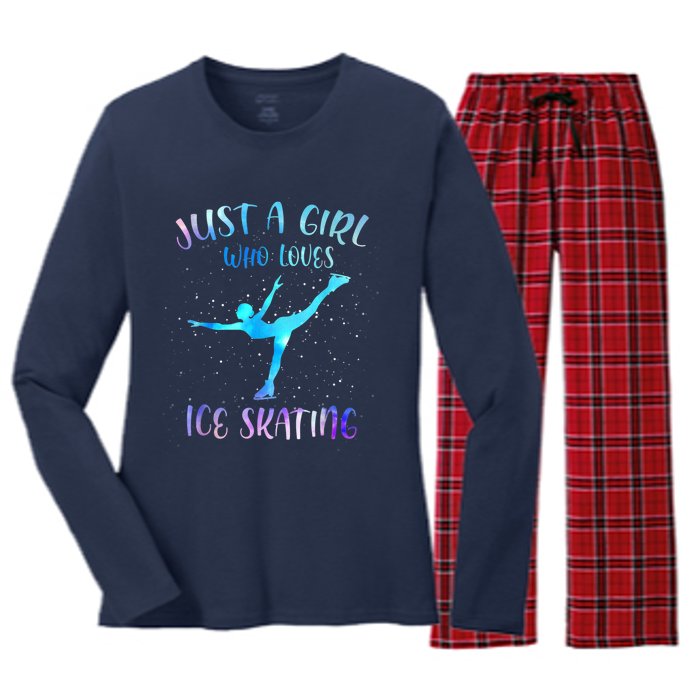 Just A Girl Who Loves Ice Skating Figure Skate Skater Women's Long Sleeve Flannel Pajama Set 