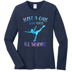 Just A Girl Who Loves Ice Skating Figure Skate Skater Ladies Long Sleeve Shirt