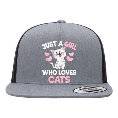 Just A Girl Who Loves Cats Cat Lover Cute Cat Kitty Flat Bill Trucker Hat