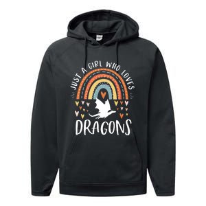 Just A Girl Who Loves Dragons Rainbow Gifts For Dragon Lover Performance Fleece Hoodie