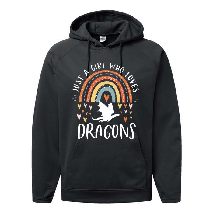 Just A Girl Who Loves Dragons Rainbow Gifts For Dragon Lover Performance Fleece Hoodie