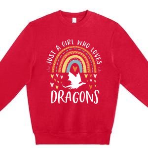 Just A Girl Who Loves Dragons Rainbow Gifts For Dragon Lover Premium Crewneck Sweatshirt