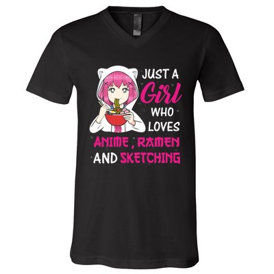 Just A Girl Who Loves Anime Ra And Sketching Teen Girl V-Neck T-Shirt