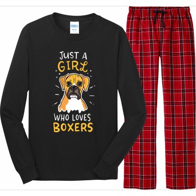 Just A Girl Who Loves Boxers Dog School Gift Long Sleeve Pajama Set