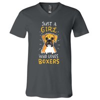 Just A Girl Who Loves Boxers Dog School Gift V-Neck T-Shirt