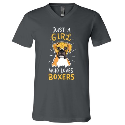 Just A Girl Who Loves Boxers Dog School Gift V-Neck T-Shirt