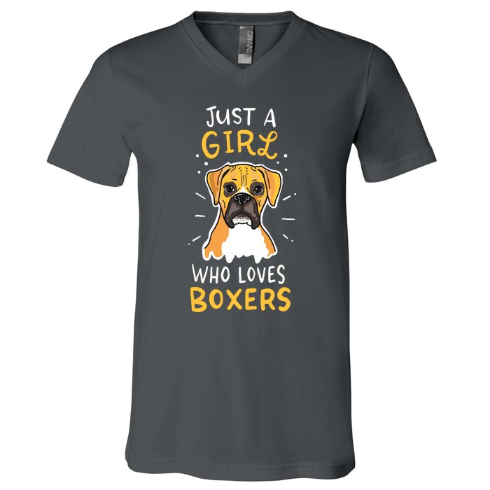 Just A Girl Who Loves Boxers Dog School Gift V-Neck T-Shirt