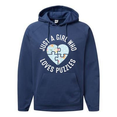 Just A Girl Who Loves Puzzles Jigsaw Puzzle Performance Fleece Hoodie