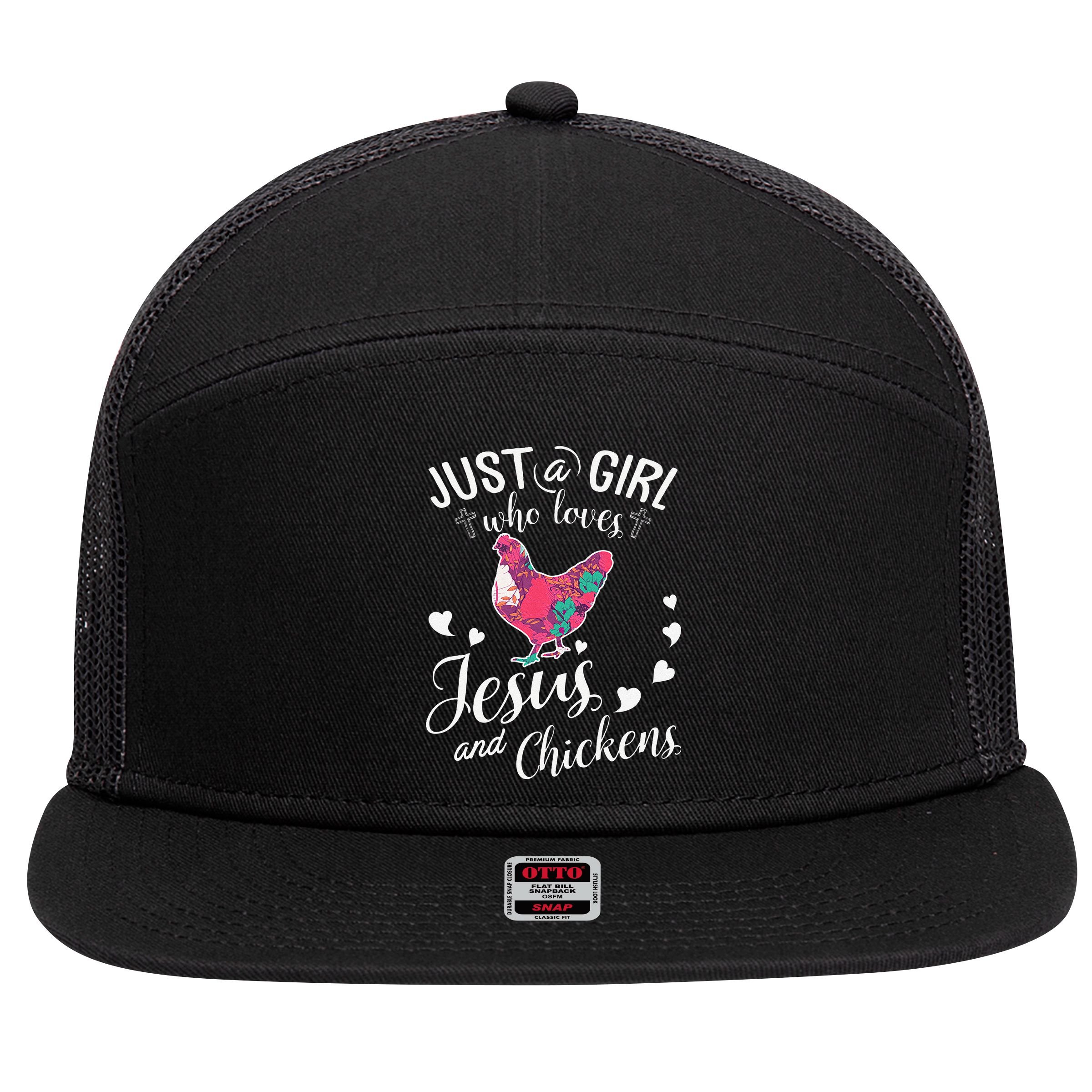 Just A Girl Who Loves Jesus And Chickens Farmer Lover 7 Panel Mesh Trucker Snapback Hat