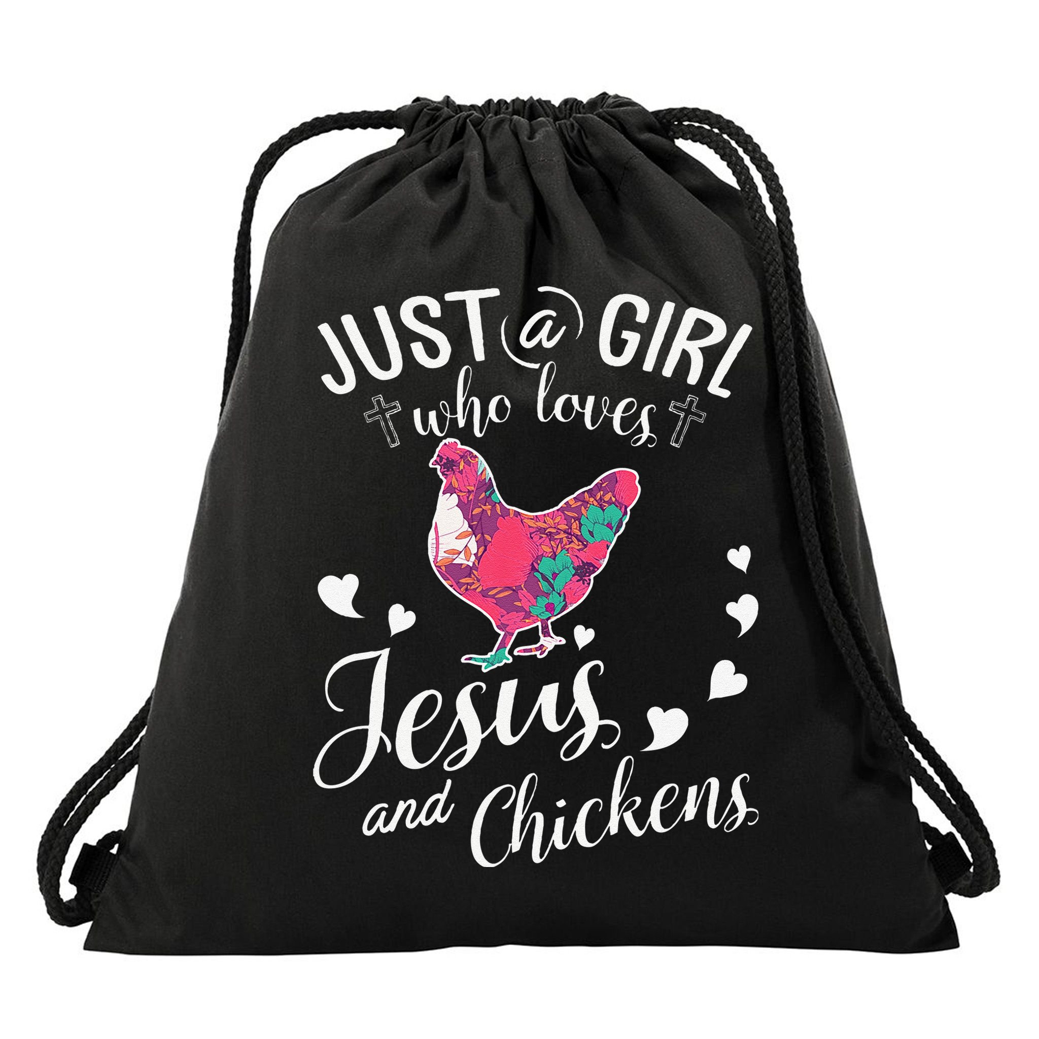 Just A Girl Who Loves Jesus And Chickens Farmer Lover Drawstring Bag