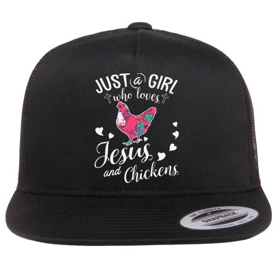 Just A Girl Who Loves Jesus And Chickens Farmer Lover Flat Bill Trucker Hat