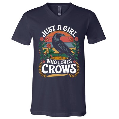 Just A Girl Who Loves Crows Quote Crow And Raven Lovers V-Neck T-Shirt