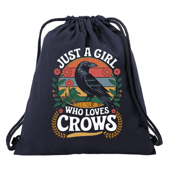 Just A Girl Who Loves Crows Quote Crow And Raven Lovers Drawstring Bag