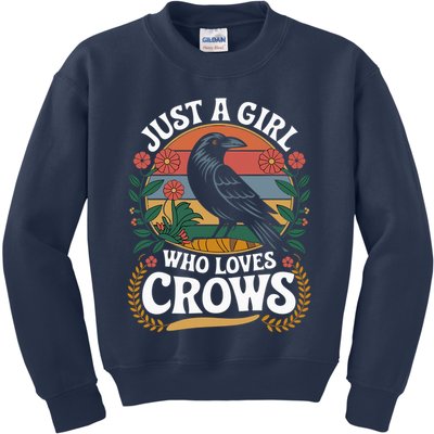 Just A Girl Who Loves Crows Quote Crow And Raven Lovers Kids Sweatshirt