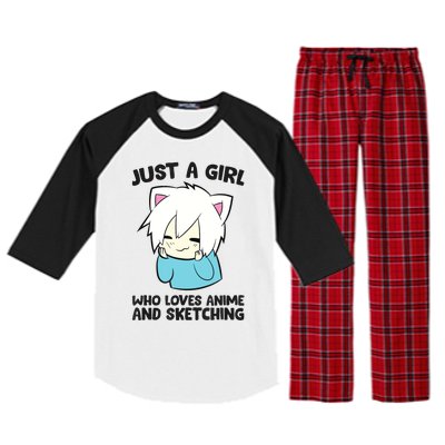 Just a Girl Who Loves Anime And Sketching Love Animes Raglan Sleeve Pajama Set