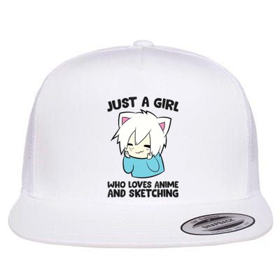 Just a Girl Who Loves Anime And Sketching Love Animes Flat Bill Trucker Hat