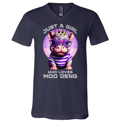 Just A Girl Who Loves Moo Deng Baby Pypmy Hippo V-Neck T-Shirt