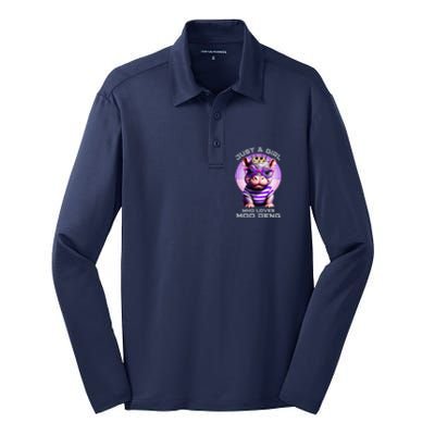 Just A Girl Who Loves Moo Deng Baby Pypmy Hippo Silk Touch Performance Long Sleeve Polo