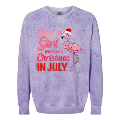 Just A Girl Who Loves Christmas In July Flamingo Funny Christmas In July Gift Colorblast Crewneck Sweatshirt