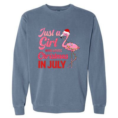 Just A Girl Who Loves Christmas In July Flamingo Funny Christmas In July Gift Garment-Dyed Sweatshirt