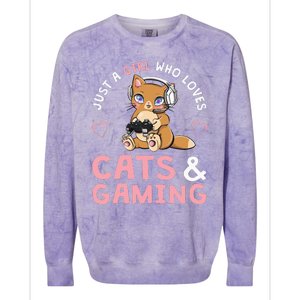 Just A Girl Who Loves Cats And Gaming Colorblast Crewneck Sweatshirt