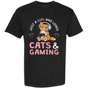 Just A Girl Who Loves Cats And Gaming Garment-Dyed Heavyweight T-Shirt