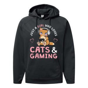 Just A Girl Who Loves Cats And Gaming Performance Fleece Hoodie