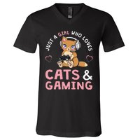 Just A Girl Who Loves Cats And Gaming V-Neck T-Shirt