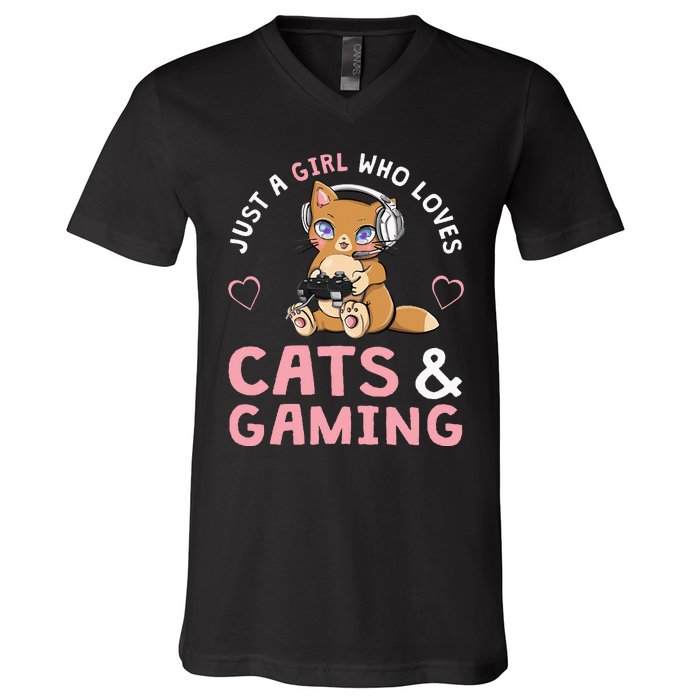 Just A Girl Who Loves Cats And Gaming V-Neck T-Shirt