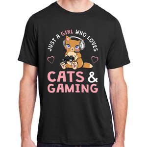 Just A Girl Who Loves Cats And Gaming Adult ChromaSoft Performance T-Shirt