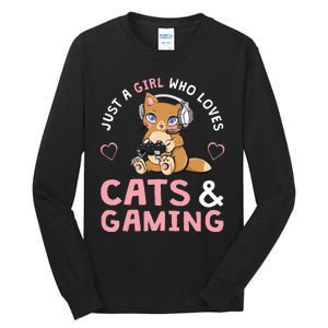 Just A Girl Who Loves Cats And Gaming Tall Long Sleeve T-Shirt