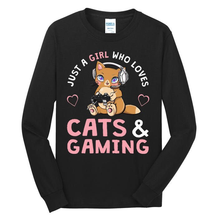 Just A Girl Who Loves Cats And Gaming Tall Long Sleeve T-Shirt