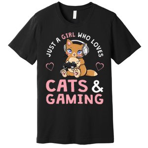 Just A Girl Who Loves Cats And Gaming Premium T-Shirt