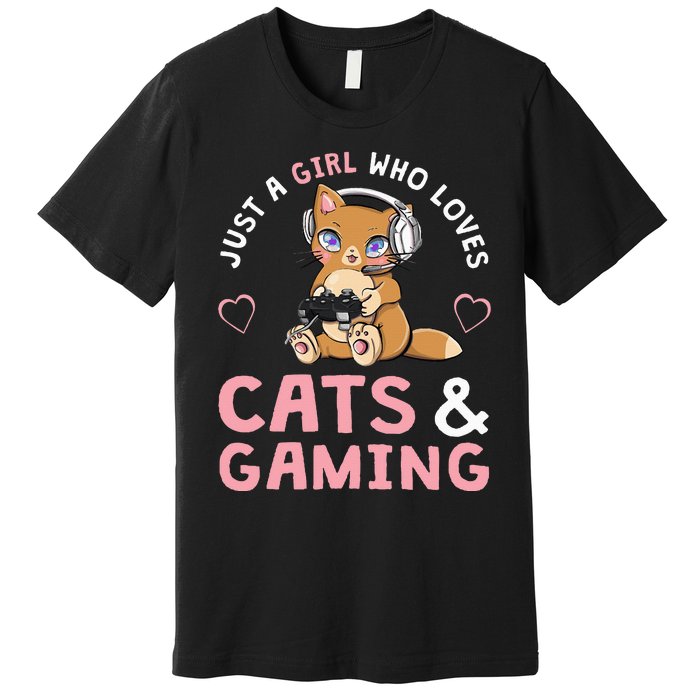 Just A Girl Who Loves Cats And Gaming Premium T-Shirt