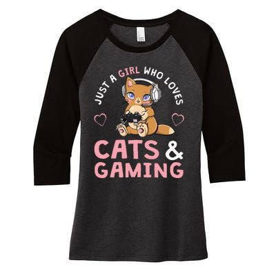 Just A Girl Who Loves Cats And Gaming Women's Tri-Blend 3/4-Sleeve Raglan Shirt