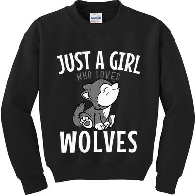 Just A Girl Who Loves Wolves Funny Wolf Doglike Lover Outfit Kids Sweatshirt