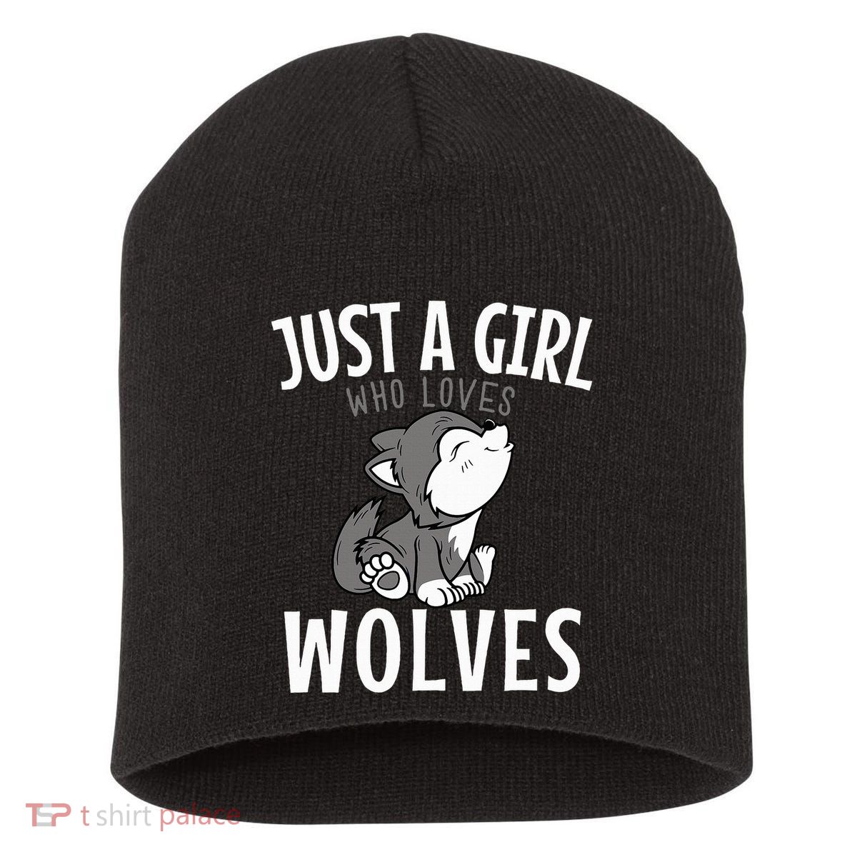 Just A Girl Who Loves Wolves Funny Wolf Doglike Lover Outfit Short Acrylic Beanie