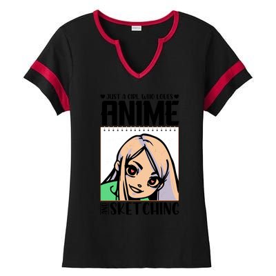 Just A Girl Who Loves Anime And Sketching Anime Girl Sketching Lover Ladies Halftime Notch Neck Tee