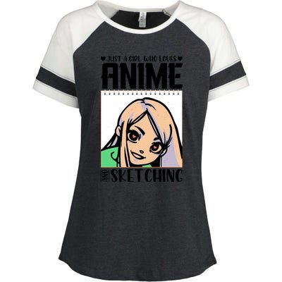 Just A Girl Who Loves Anime And Sketching Anime Girl Sketching Lover Enza Ladies Jersey Colorblock Tee