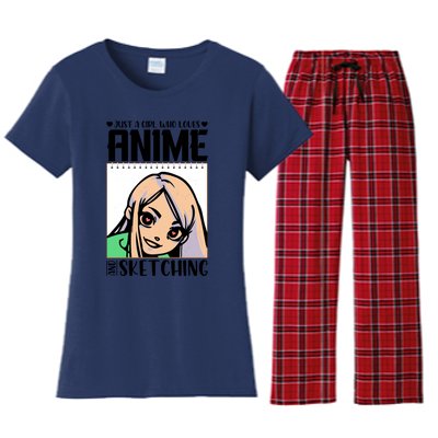 Just A Girl Who Loves Anime And Sketching Anime Girl Sketching Lover Women's Flannel Pajama Set